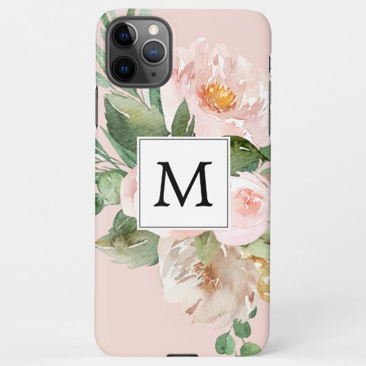 Moderne Waterverf roze bloemen monogrammen iPhone Hoesje (Achterkant)