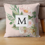 Moderne Waterverf roze bloemen monogrammen Kussen<br><div class="desc">Moderne Waterverf roze bloemen monogrammen</div>