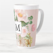 Moderne Waterverf roze bloemen monogrammen Latte Mok (Rechterhoek)