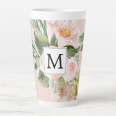 Moderne Waterverf roze bloemen monogrammen Latte Mok (Voorkant)