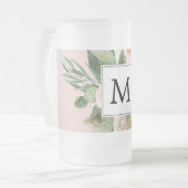 Moderne Waterverf roze bloemen monogrammen Matglas Bierpul (Voorkant links)