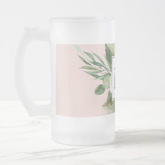 Moderne Waterverf roze bloemen monogrammen Matglas Bierpul (Links)