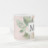 Moderne Waterverf roze bloemen monogrammen Matglas Koffiemok (Voorkant links)