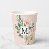 Moderne Waterverf roze bloemen monogrammen Papieren Bekers (Achterkant)