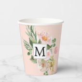 Moderne Waterverf roze bloemen monogrammen Papieren Bekers (Voorkant)