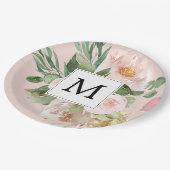 Moderne Waterverf roze bloemen monogrammen Papieren Bordje (Gekanteld)