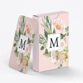 Moderne Waterverf roze bloemen monogrammen Pokerkaarten