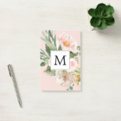Moderne Waterverf roze bloemen monogrammen Post-it® Notes (Kantoor)