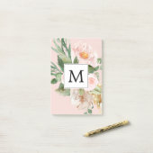Moderne Waterverf roze bloemen monogrammen Post-it® Notes (Op bureau)