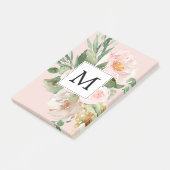 Moderne Waterverf roze bloemen monogrammen Post-it® Notes (Schuin)