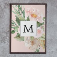 Moderne Waterverf roze bloemen monogrammen