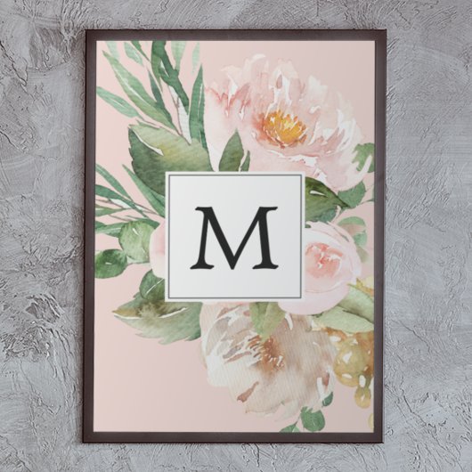 Moderne Waterverf roze bloemen monogrammen Poster
