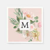 Moderne Waterverf roze bloemen monogrammen Servet (Voorkant)