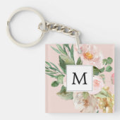 Moderne Waterverf roze bloemen monogrammen Sleutelhanger (voorkant)