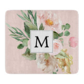 Moderne Waterverf roze bloemen monogrammen Snijplank (Voorkant)
