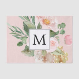 Moderne Waterverf roze bloemen monogrammen Tissuepapier