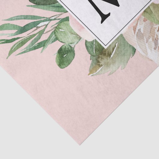 Moderne Waterverf roze bloemen monogrammen Tissuepapier (Detail)