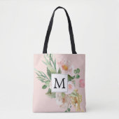 Moderne Waterverf roze bloemen monogrammen Tote Bag (Voorkant)