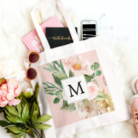 Moderne Waterverf roze bloemen monogrammen