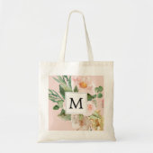 Moderne Waterverf roze bloemen monogrammen Tote Bag (Voorkant)