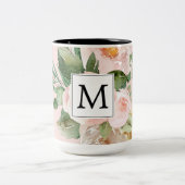 Moderne Waterverf roze bloemen monogrammen Tweekleurige Koffiemok (Center)