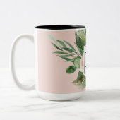 Moderne Waterverf roze bloemen monogrammen Tweekleurige Koffiemok (Links)