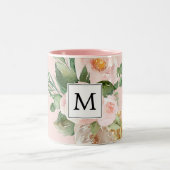 Moderne Waterverf roze bloemen monogrammen Tweekleurige Koffiemok (Center)