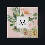Moderne Waterverf roze bloemen monogrammen Vierkante Button 5,1 Cm<br><div class="desc">Moderne Waterverf roze bloemen monogrammen</div>