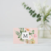 Moderne Waterverf roze bloemen monogrammen Visitekaartje (Staand voorkant)