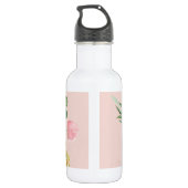 Moderne Waterverf roze bloemen monogrammen Waterfles (Achterkant)