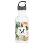 Moderne Waterverf roze bloemen monogrammen Waterfles (Voorkant)