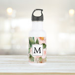 Moderne Waterverf roze bloemen monogrammen Waterfles<br><div class="desc">Moderne Waterverf roze bloemen monogrammen</div>