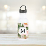 Moderne Waterverf roze bloemen monogrammen Waterfles<br><div class="desc">Moderne Waterverf roze bloemen monogrammen</div>