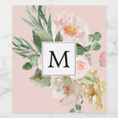 Moderne Waterverf roze bloemen monogrammen Wijn Etiket (Enkel label)