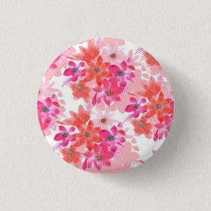 Moderne Waterverf roze bloemen Ronde Button 3,2 Cm