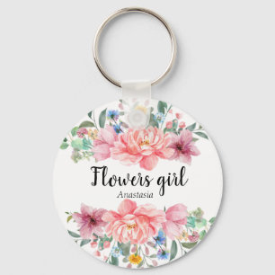 Moderne Waterverf roze bloemen Sleutelhanger