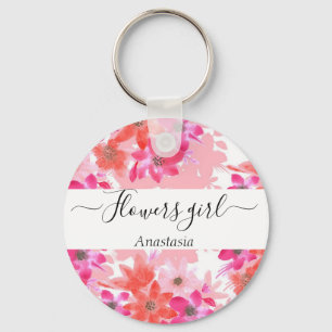 Moderne Waterverf roze bloemen Sleutelhanger
