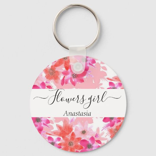 Moderne Waterverf roze bloemen Sleutelhanger (Voorkant)