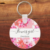 Moderne Waterverf roze bloemen Sleutelhanger (Voorkant)