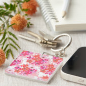 Moderne Waterverf roze bloemen Sleutelhanger (Voorkant Rechts)