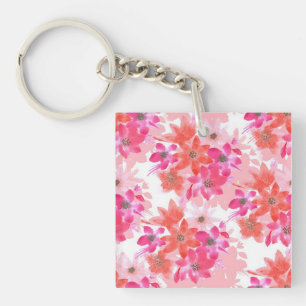 Moderne Waterverf roze bloemen Sleutelhanger