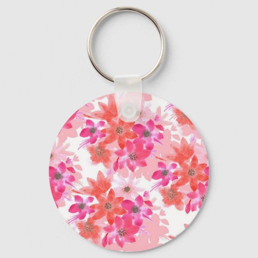 Moderne Waterverf Roze Bloemen Sleutelhanger (Voorkant)