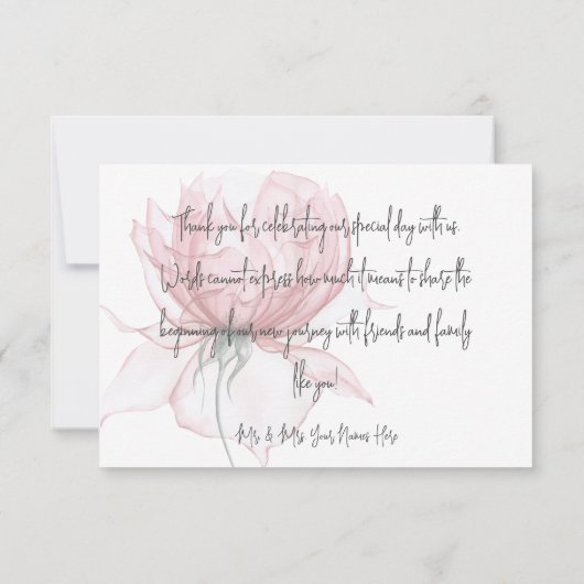 Moderne Waterverf roze bloemenbruiloft Bedankkaart (Achterkant)