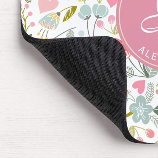 Moderne waterverf roze bloemetjes monogram naam muismat (Hoek)