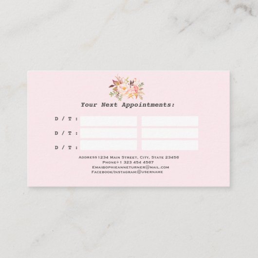 Moderne Waterverf roze bloesem Afsprakenkaartje (Achterkant)