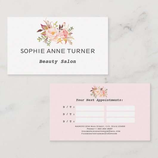 Moderne Waterverf roze bloesem Afsprakenkaartje (Voorkant / Achterkant)