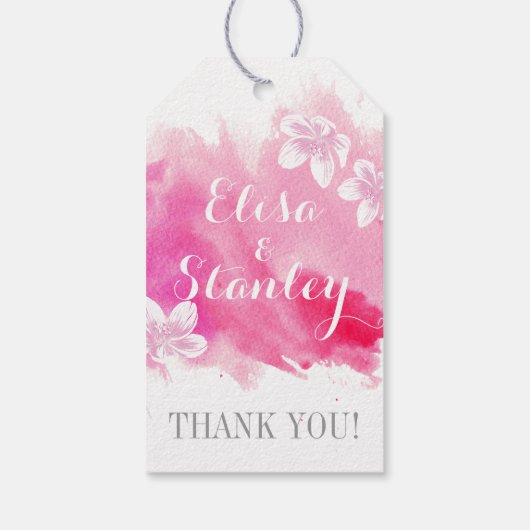 Moderne waterverf roze bloesems bruiloft Dank U Cadeaulabel (Achterkant)