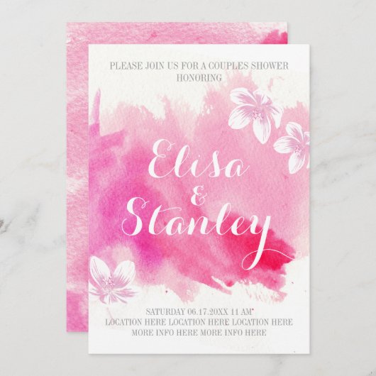 Moderne waterverf roze bloesems koppels douche kaart (Voorkant / Achterkant)