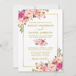 Moderne Waterverf Roze bloesse foto bruiloft Kaart