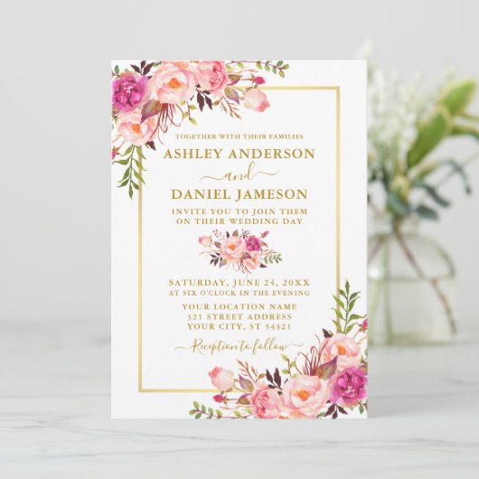 Moderne Waterverf roze bruusse bruinkoolbruidjes Kaart (Staand voorkant)